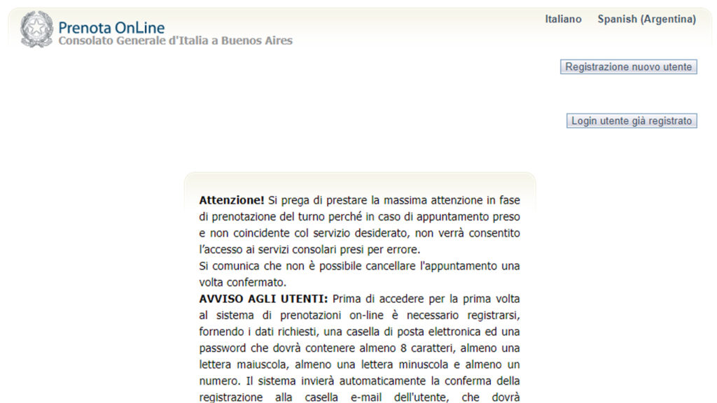 inscripcion prenota online consulado italiano
